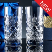 Inverness Crystal Traditional Fully Cut 24% Lead Crystal 12oz Hiball, Pair, Satin Boxed