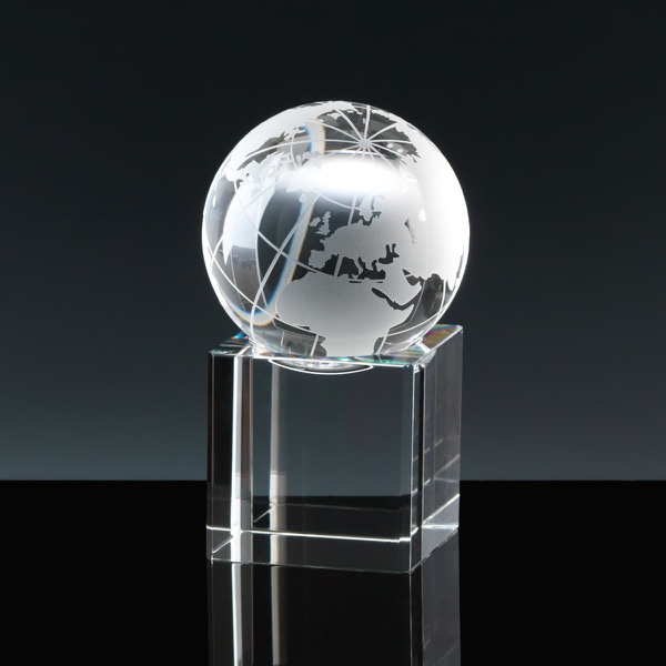 Optical Crystal Award 2.5 inch Globe Base, Single, Velvet Casket