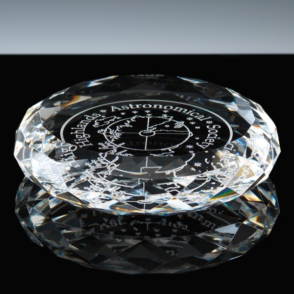 Optical Crystal Award 3.5 inch Round Paperweight, Single, Velvet Casket