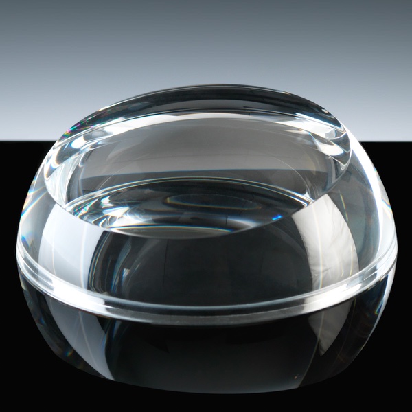 Optical Crystal Award 3.5 inch Sliced Dome Paperweight, Single, Velvet Casket
