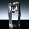 Optical Crystal Award 5.5 inch World Column, Single, Velvet Casket