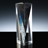 Optical Crystal Award 7 inch Tain Column, Single, Velvet Casket