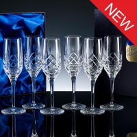 Inverness Crystal Premier Panelled 24% Lead Crystal 6oz Champagne Flute, Set of 6, Satin Boxed