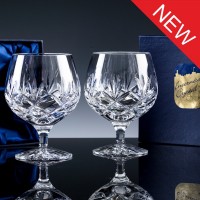 Inverness Crystal Traditional Fully Cut 24% Lead Crystal 10oz Brandy, Pair, Satin Boxed